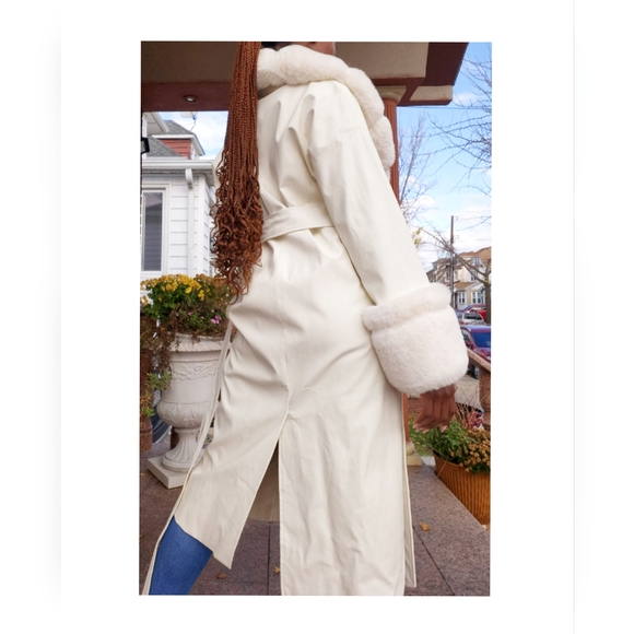 Stone Faux Leather Faux Fur Trench Coat - Picture 5 of 6